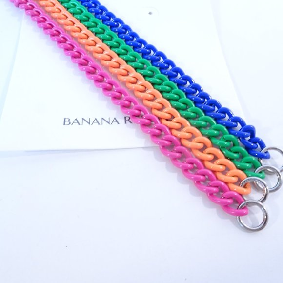 Banana Republic Rainbow Stackable Enamel Link Silver Clasp Bracelet Set 4 NWT - Picture 5 of 8